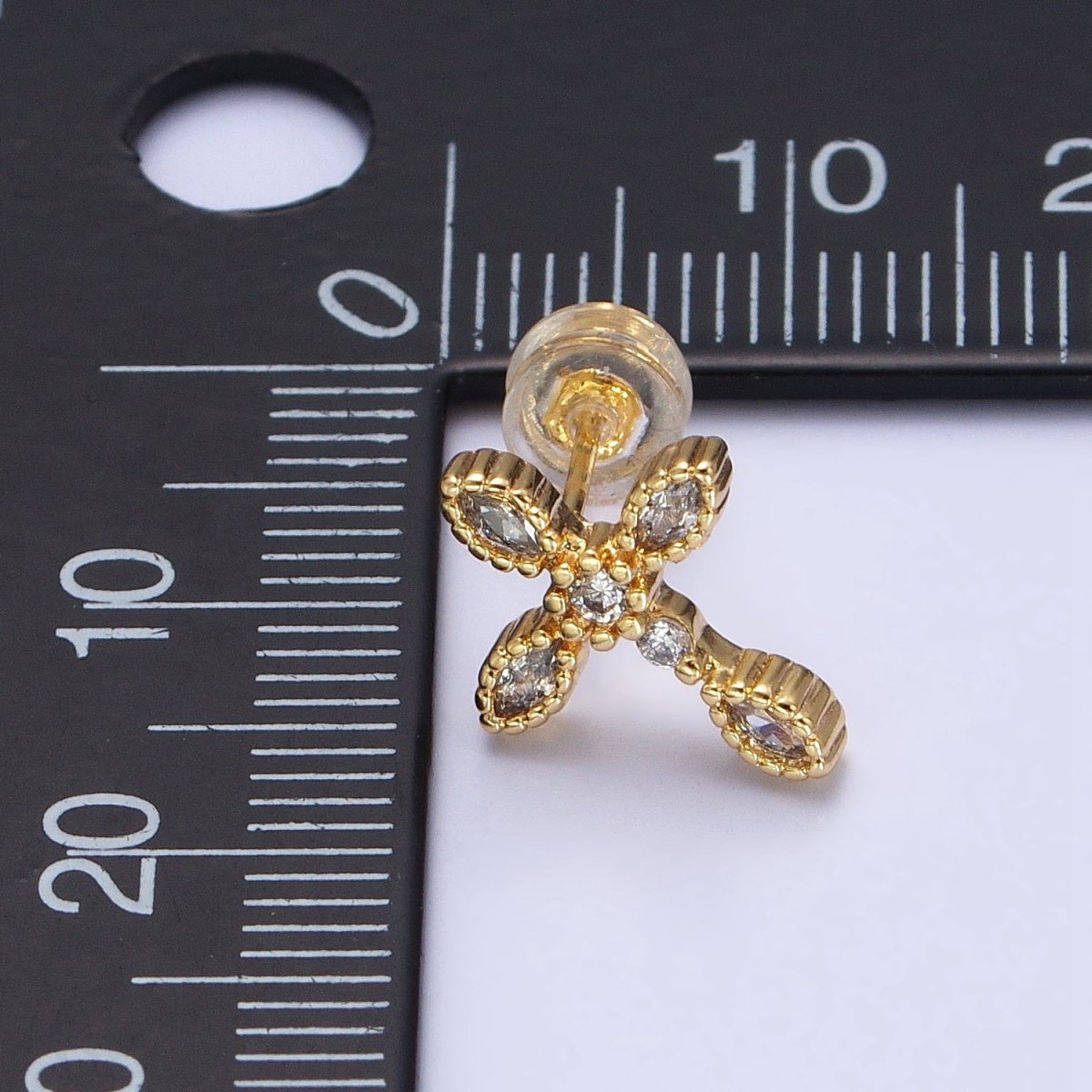 Gold Filled Marquise CZ Religious Cross Stud Earrings in Silver & Gold | AB378 AB559 - DLUXCA