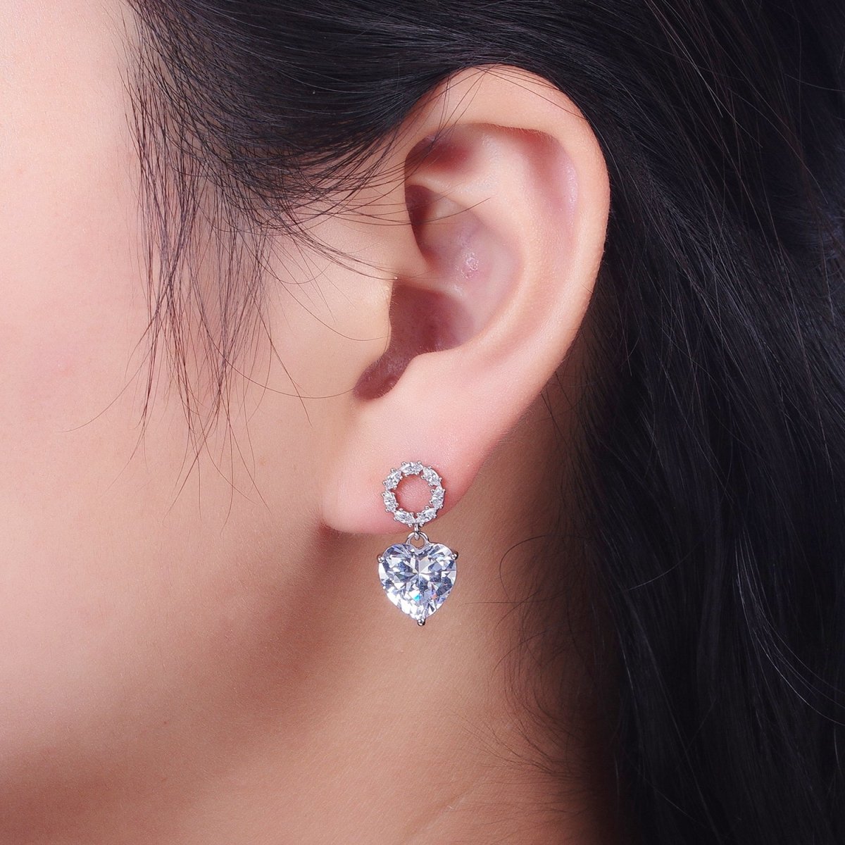 Gold Filled Marquise Round Stud Earring; Clear, Pink CZ Heart Drop Dangle Earrings in Gold & Silver | Y-307~Y-309 - DLUXCA