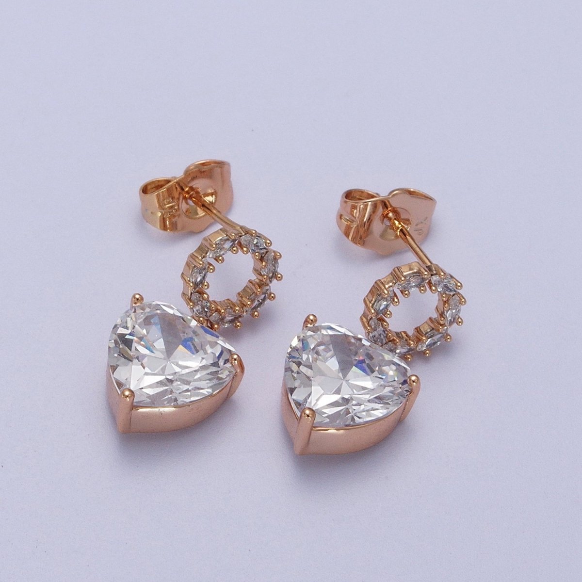 Gold Filled Marquise Round Stud Earring; Clear, Pink CZ Heart Drop Dangle Earrings in Gold & Silver | Y-307~Y-309 - DLUXCA