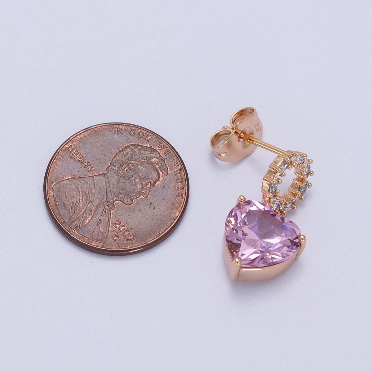 Gold Filled Marquise Round Stud Earring; Clear, Pink CZ Heart Drop Dangle Earrings in Gold & Silver | Y-307~Y-309 - DLUXCA