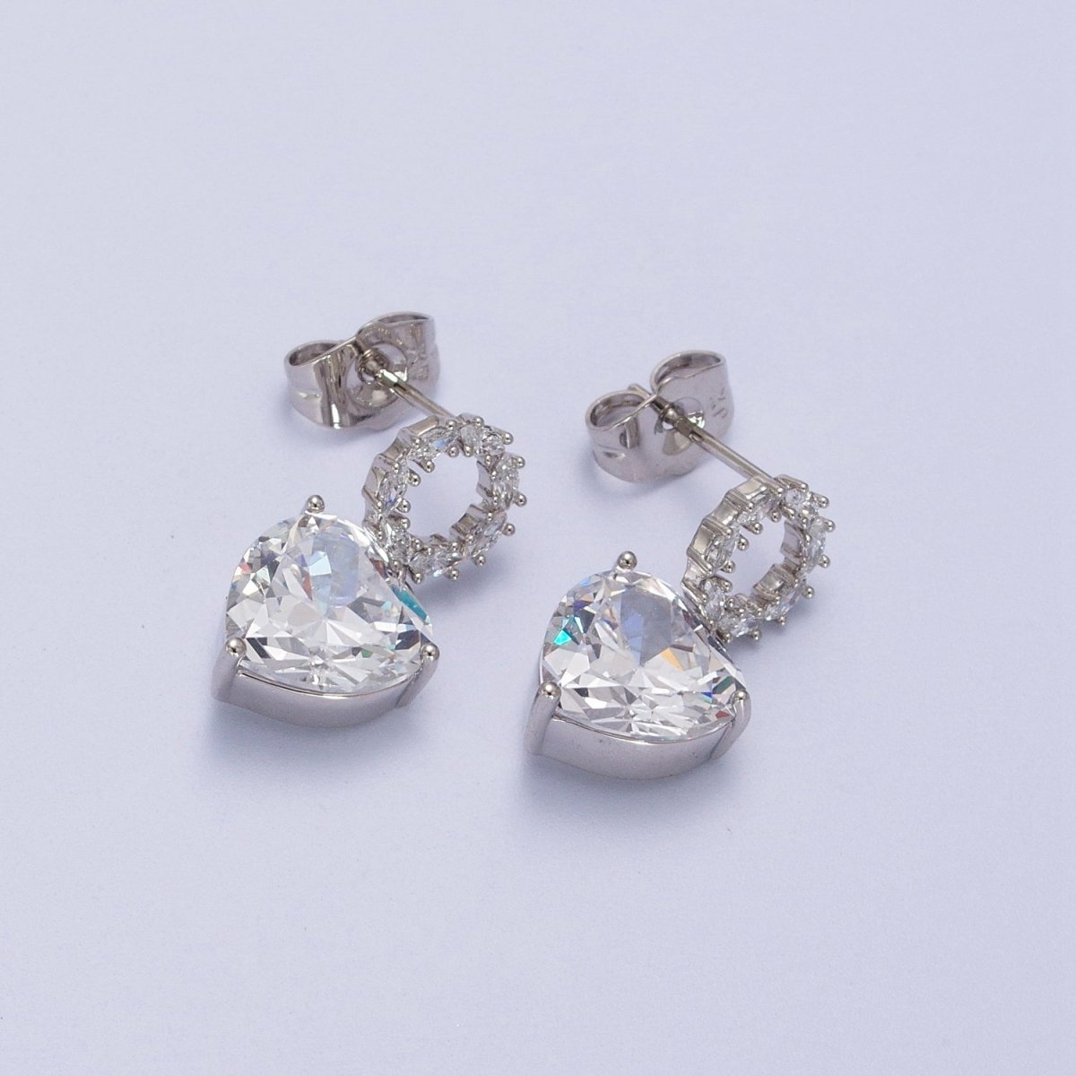 Gold Filled Marquise Round Stud Earring; Clear, Pink CZ Heart Drop Dangle Earrings in Gold & Silver | Y-307~Y-309 - DLUXCA