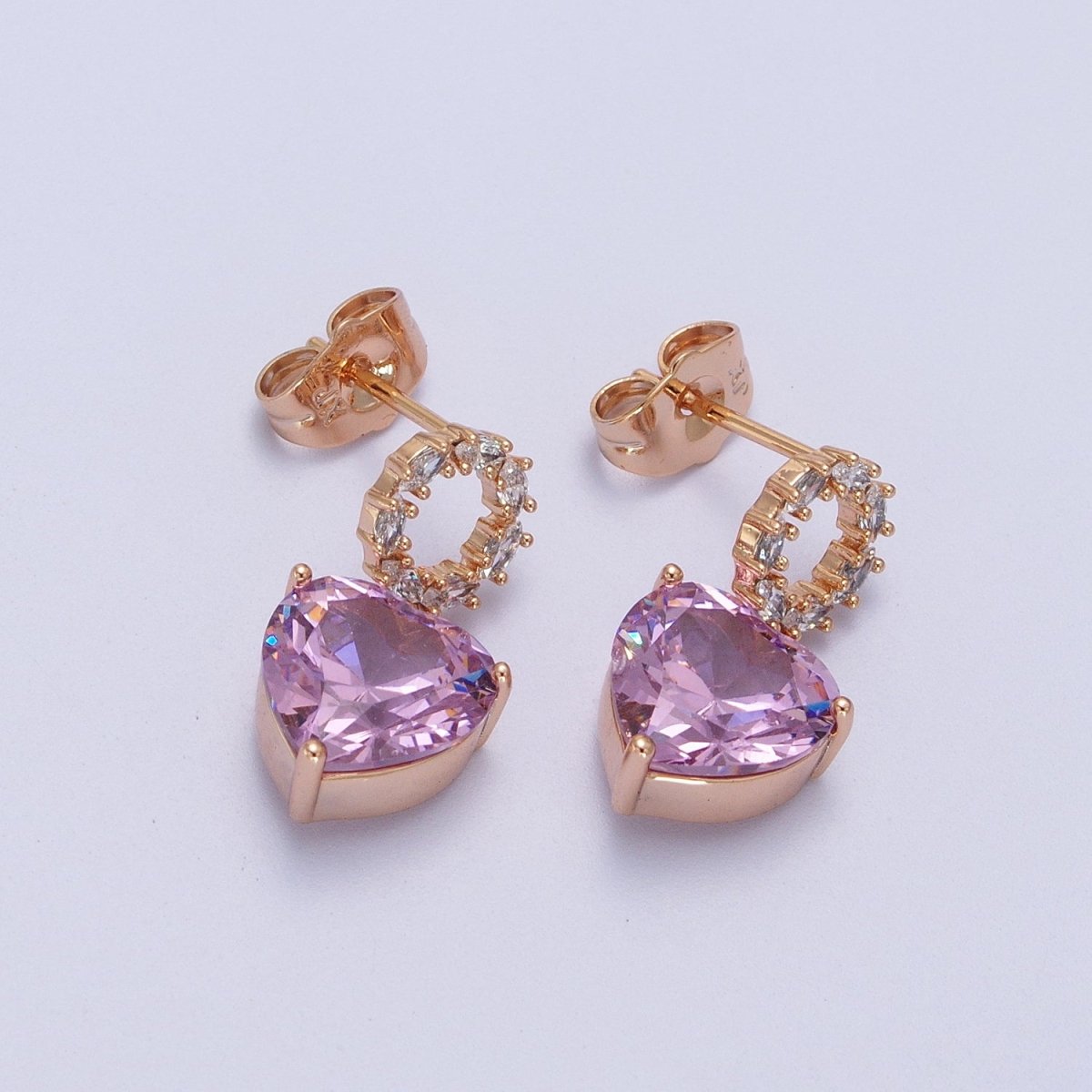 Gold Filled Marquise Round Stud Earring; Clear, Pink CZ Heart Drop Dangle Earrings in Gold & Silver | Y-307~Y-309 - DLUXCA