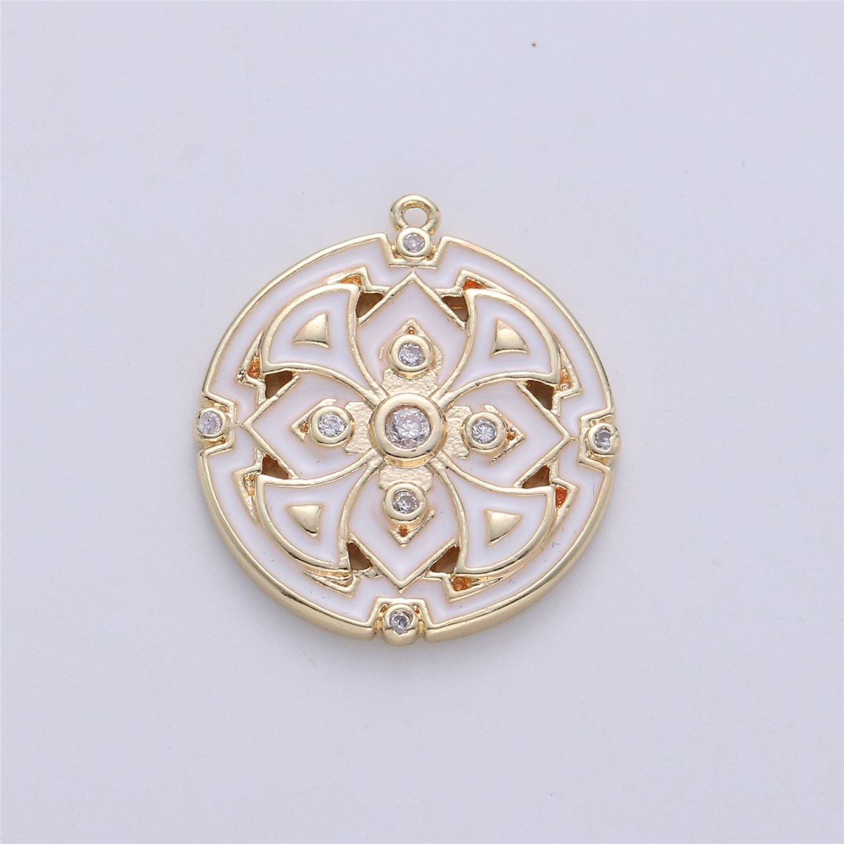 Gold Filled Micro Pave Black White Enamel Round Disc Charms Medallion Pendant, Enamel Pendant, Round Enamel C-620 - DLUXCA