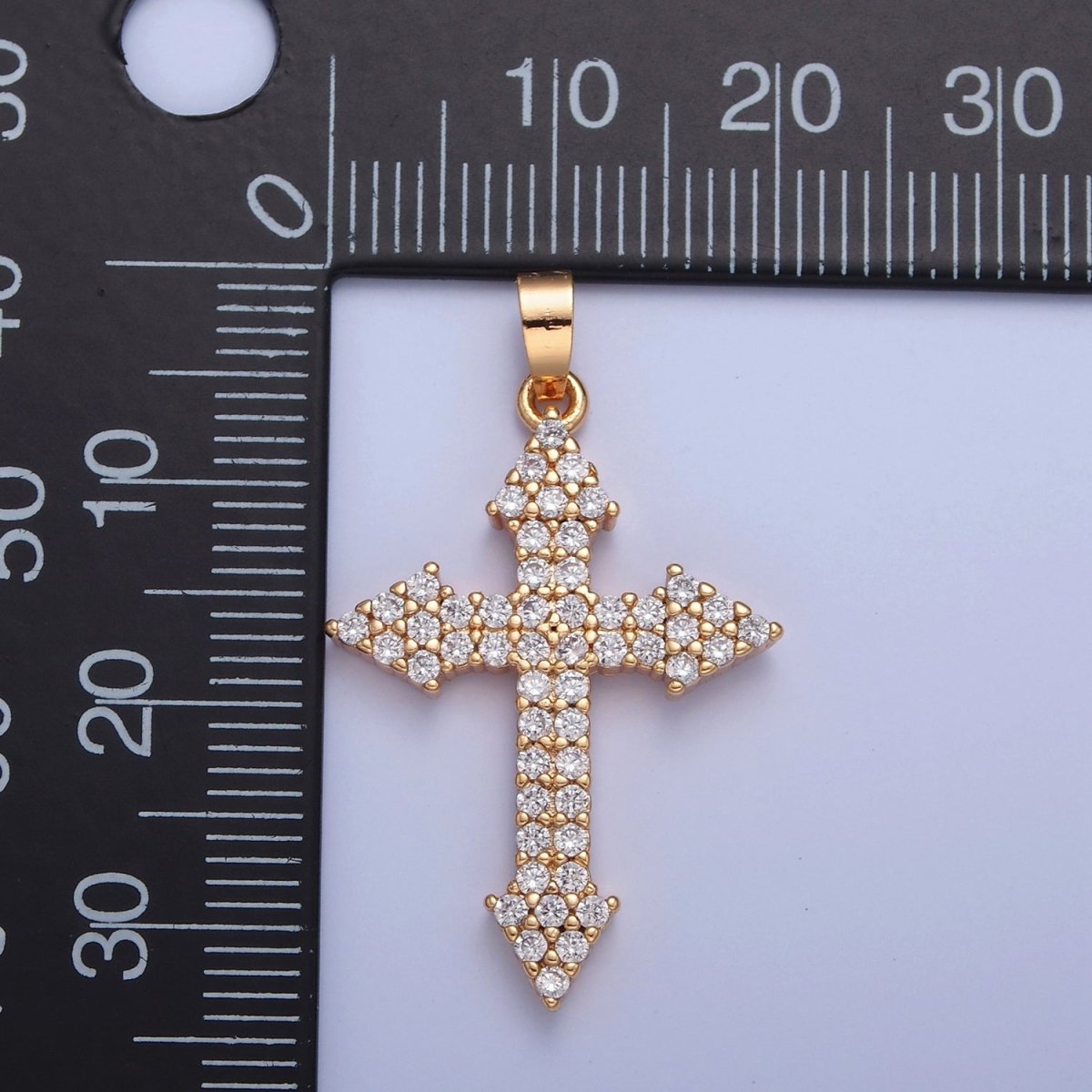 Gold Filled Micro Pave Cross Pendant, Clear Cubic Zirconia CZ Religious Jewelry Component For Necklace Making H-056 - DLUXCA