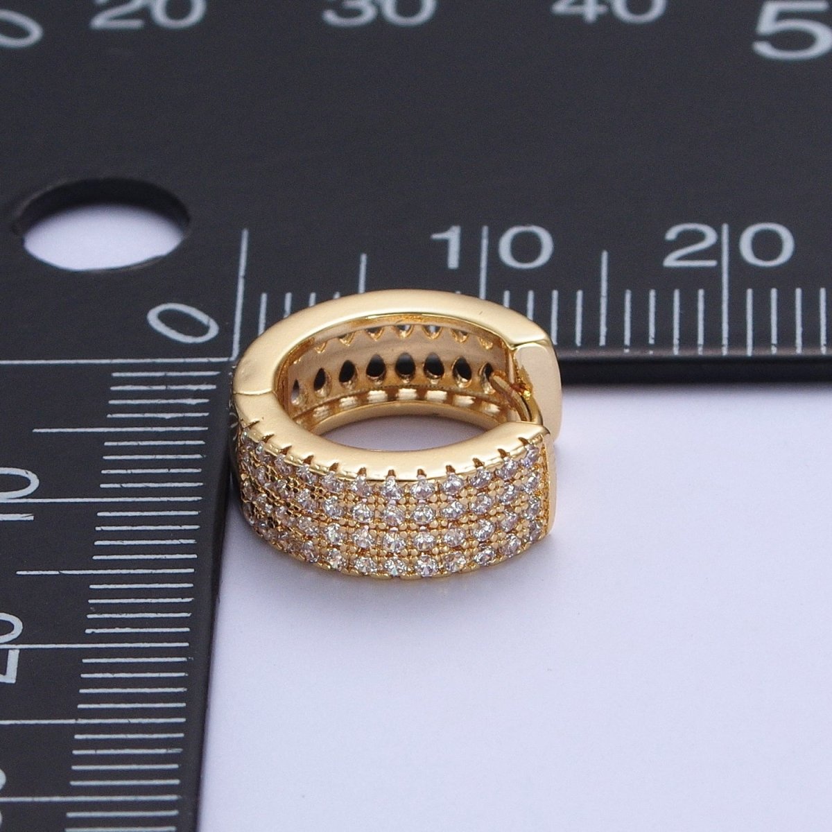 Gold Filled Micro Pave Cubic Zirconia14mm Thick Huggie Hoop Earrings T-030 - DLUXCA