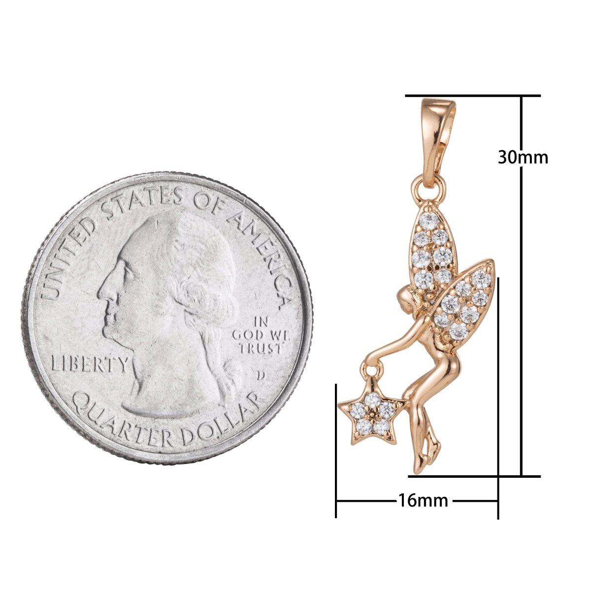 Gold Filled Micro Pave CZ Fairy Pendant Charm, Micro Pave CZ Fairy Pendant Charm, Gold Filled Pendant, For DIY Jewelry Making I-398 I-462 - DLUXCA