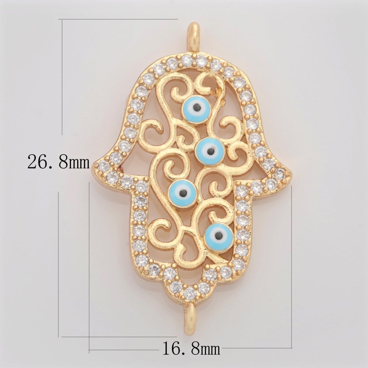 Gold Filled Micro Pave CZ Hamsa Hand Charm Connector Link Evil Eye Earring Bracelet Connector For Supply DIY Jewelry N-055 - DLUXCA