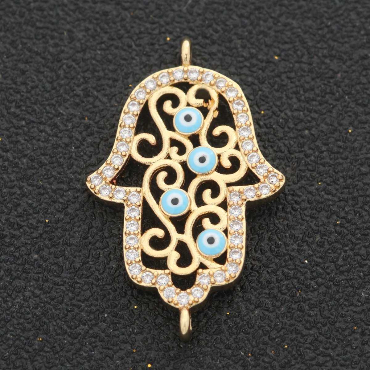 Gold Filled Micro Pave CZ Hamsa Hand Charm Connector Link Evil Eye Earring Bracelet Connector For Supply DIY Jewelry N-055 - DLUXCA