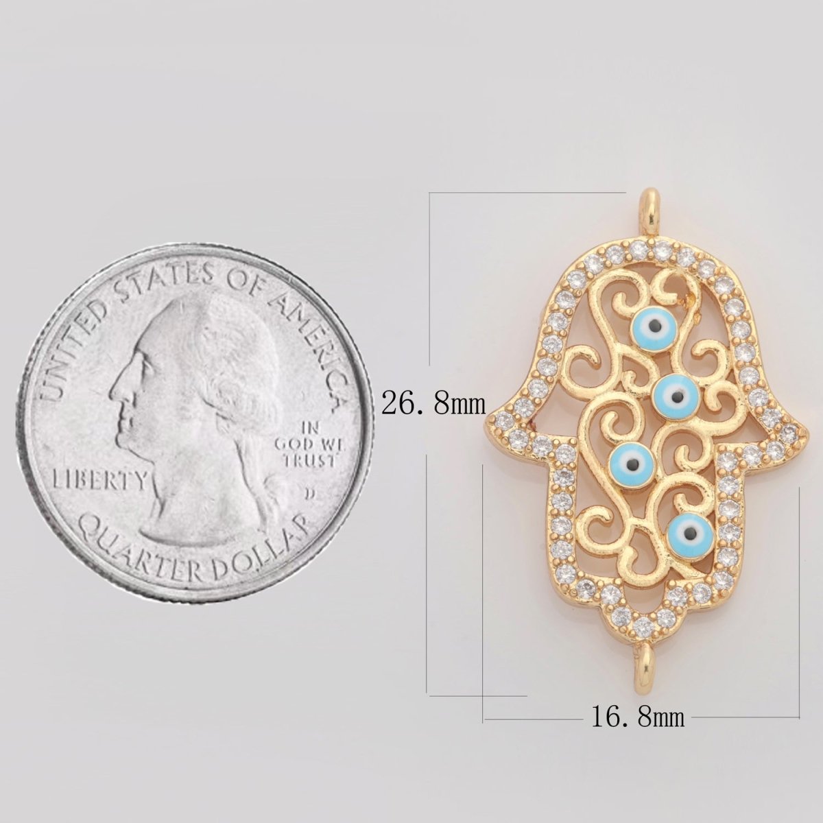 Gold Filled Micro Pave CZ Hamsa Hand Charm Connector Link Evil Eye Earring Bracelet Connector For Supply DIY Jewelry N-055 - DLUXCA