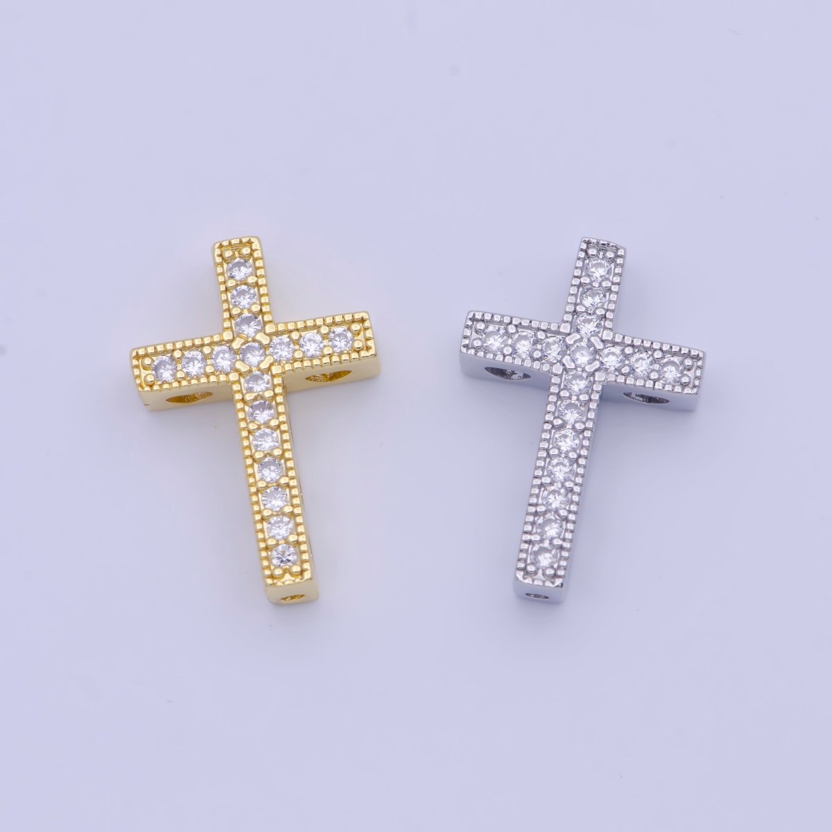Gold Filled Micro Pave CZ Religious Cross Bead Findings in Silver & Gold B-164 B-153 - DLUXCA
