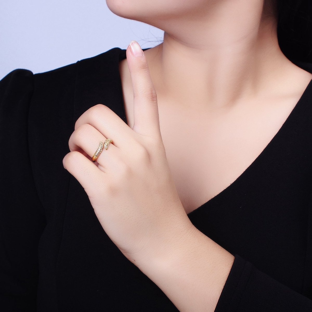 Gold Filled Micro Pave Wrap Ring | Unique Wedding Band | Statement Stacking Band Wrap Spiral Ring Adjustable O1515 O1516 - DLUXCA