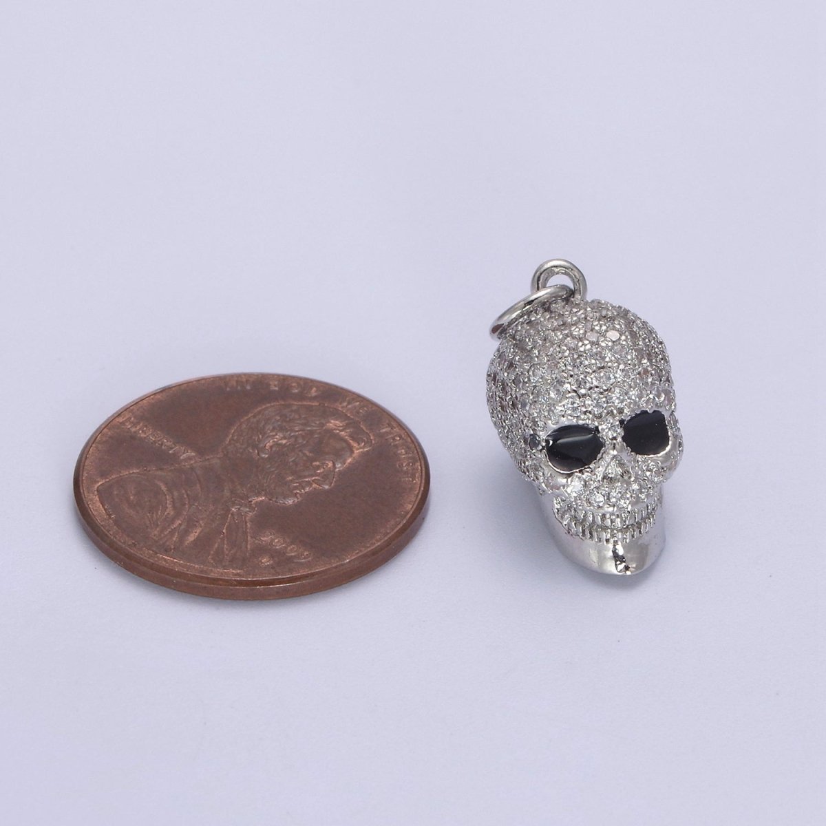 Gold Filled Micro Paved Clear CZ 3D Black Eyed Skull Skeleton Charm in Gold, Silver, Rose Gold N-824 N-825 N-826 - DLUXCA