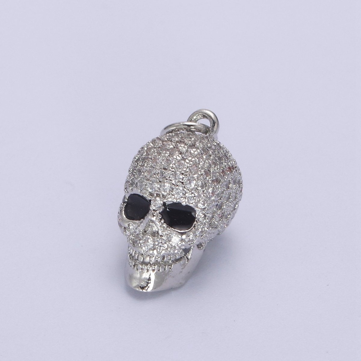 Gold Filled Micro Paved Clear CZ 3D Black Eyed Skull Skeleton Charm in Gold, Silver, Rose Gold N-824 N-825 N-826 - DLUXCA
