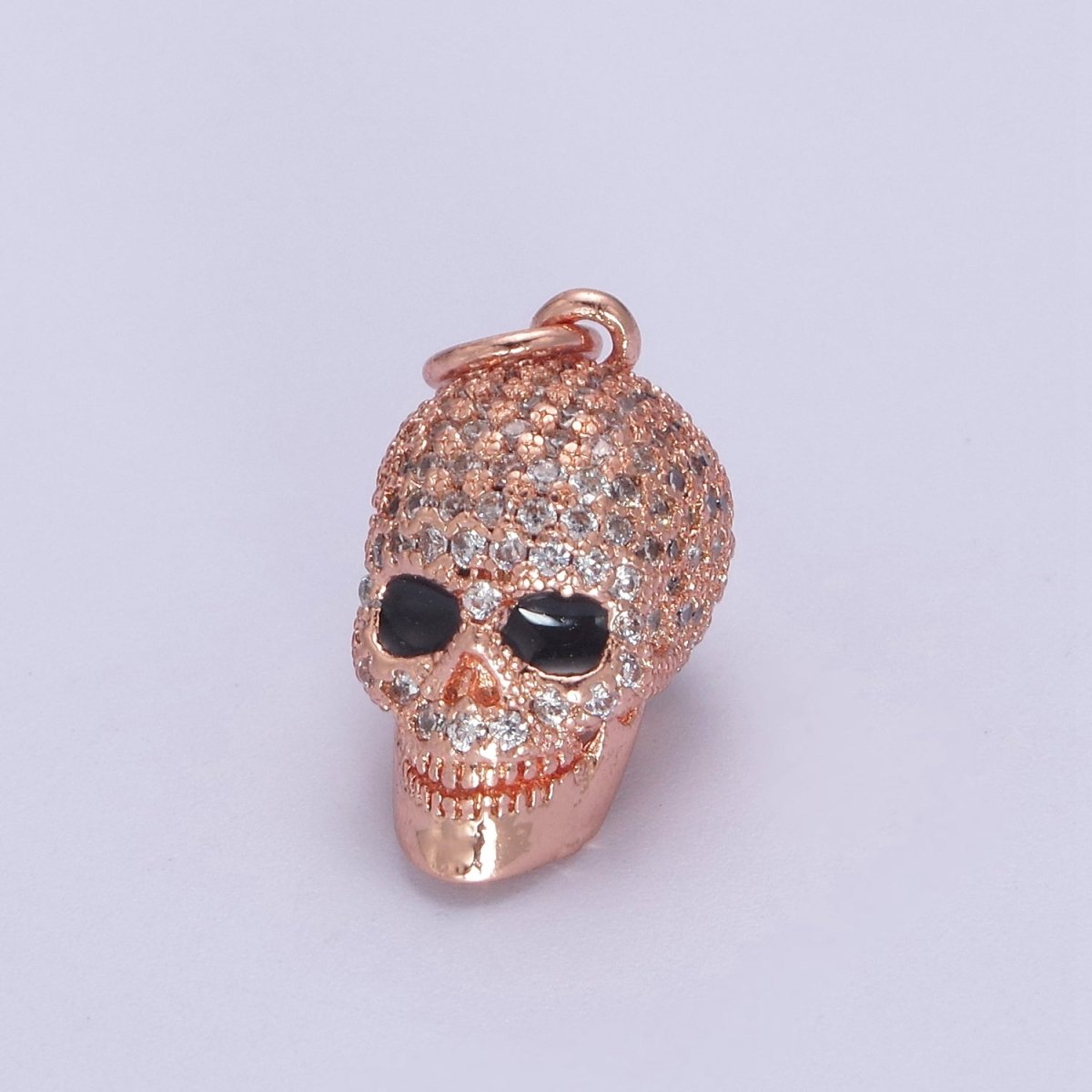 Gold Filled Micro Paved Clear CZ 3D Black Eyed Skull Skeleton Charm in Gold, Silver, Rose Gold N-824 N-825 N-826 - DLUXCA