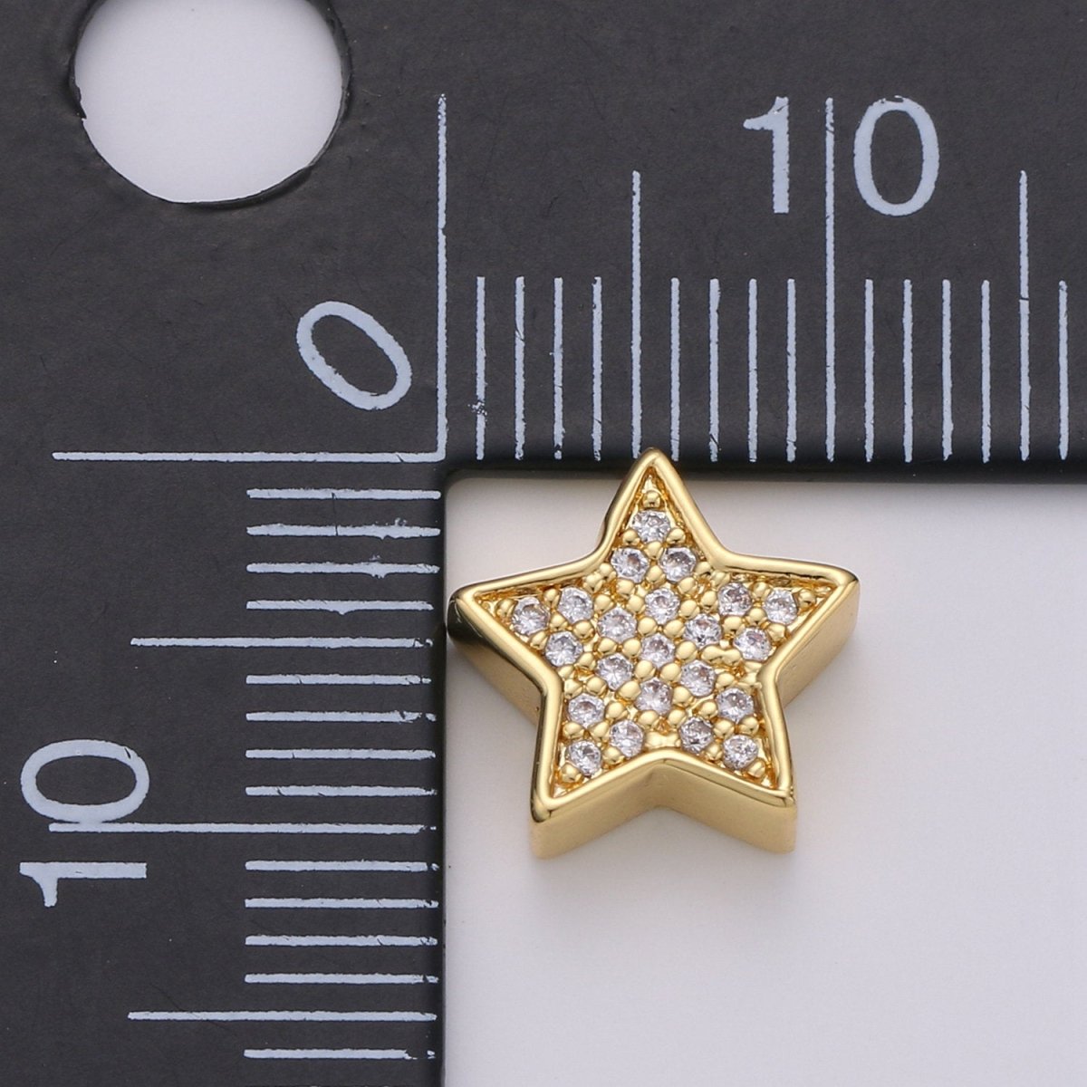 Gold Filled Micro Paved CZ 10mm Celestial Star Beads in Gold & Silver | B-301 B-302 - DLUXCA