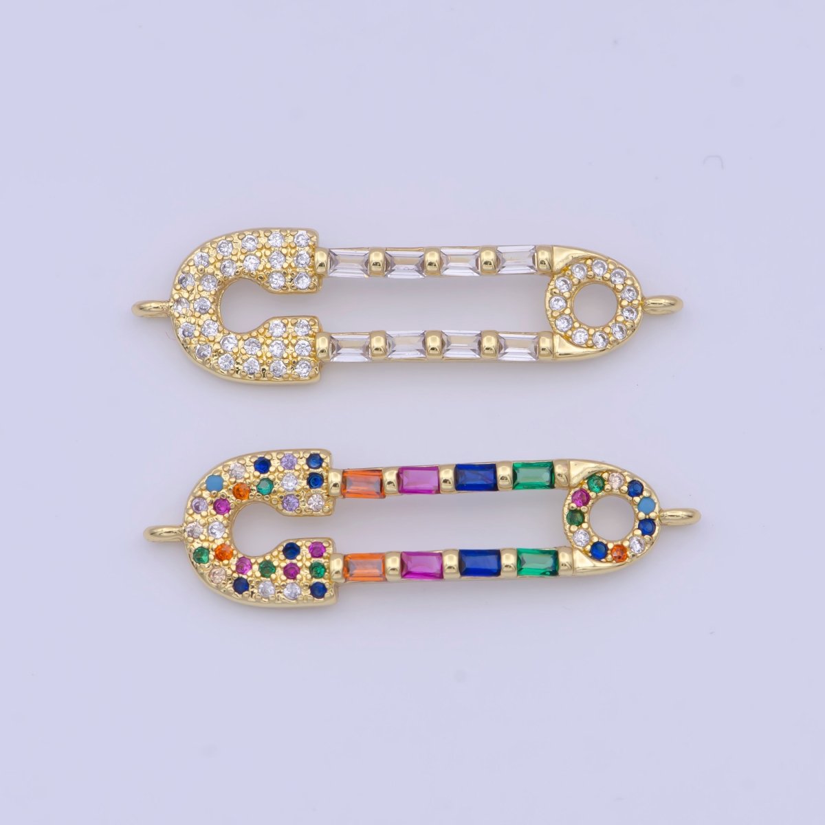 Gold Filled Micro Paved CZ Safety Pin Multicolor / Clear Link Connector Jewelry Supply G-559 G-560 - DLUXCA