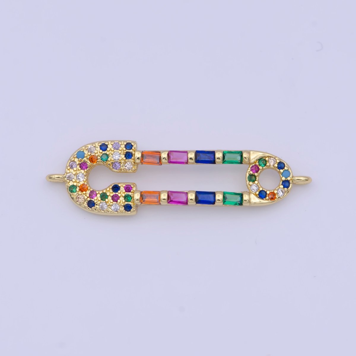 Gold Filled Micro Paved CZ Safety Pin Multicolor / Clear Link Connector Jewelry Supply G-559 G-560 - DLUXCA
