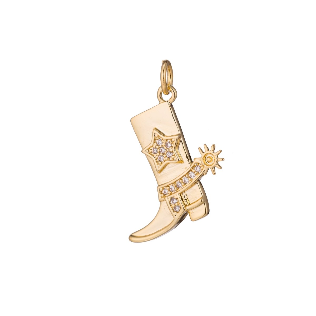 Gold Filled Micro Paved CZ Star Country Cowboy Boots Charm in Gold, Silver, Black | C-247 - DLUXCA