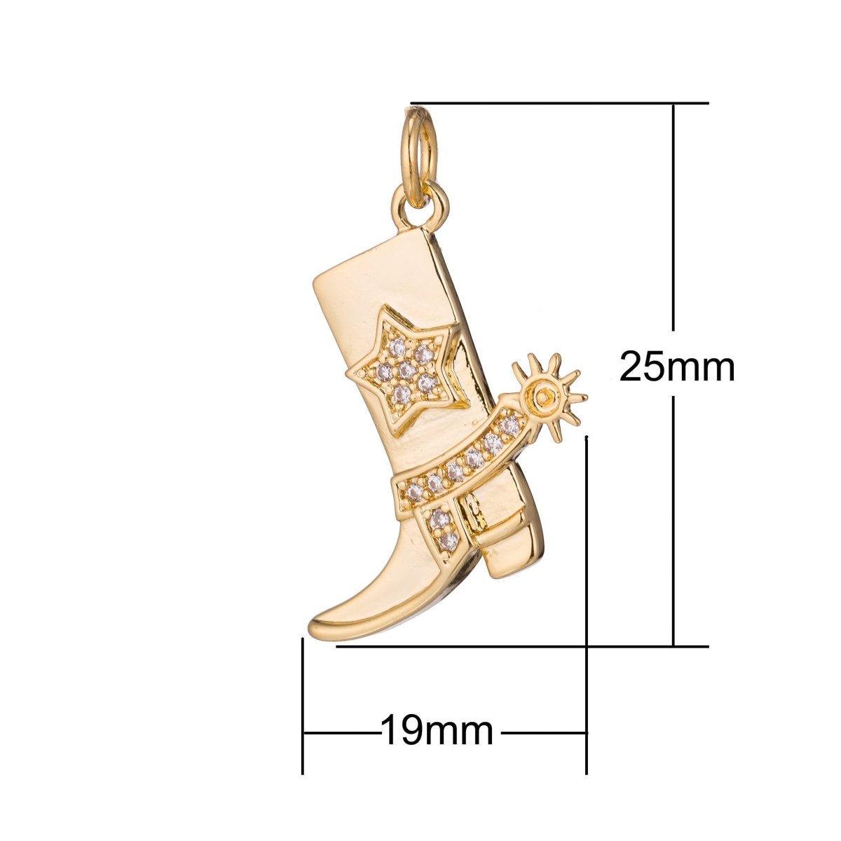 Gold Filled Micro Paved CZ Star Country Cowboy Boots Charm in Gold, Silver, Black | C-247 - DLUXCA