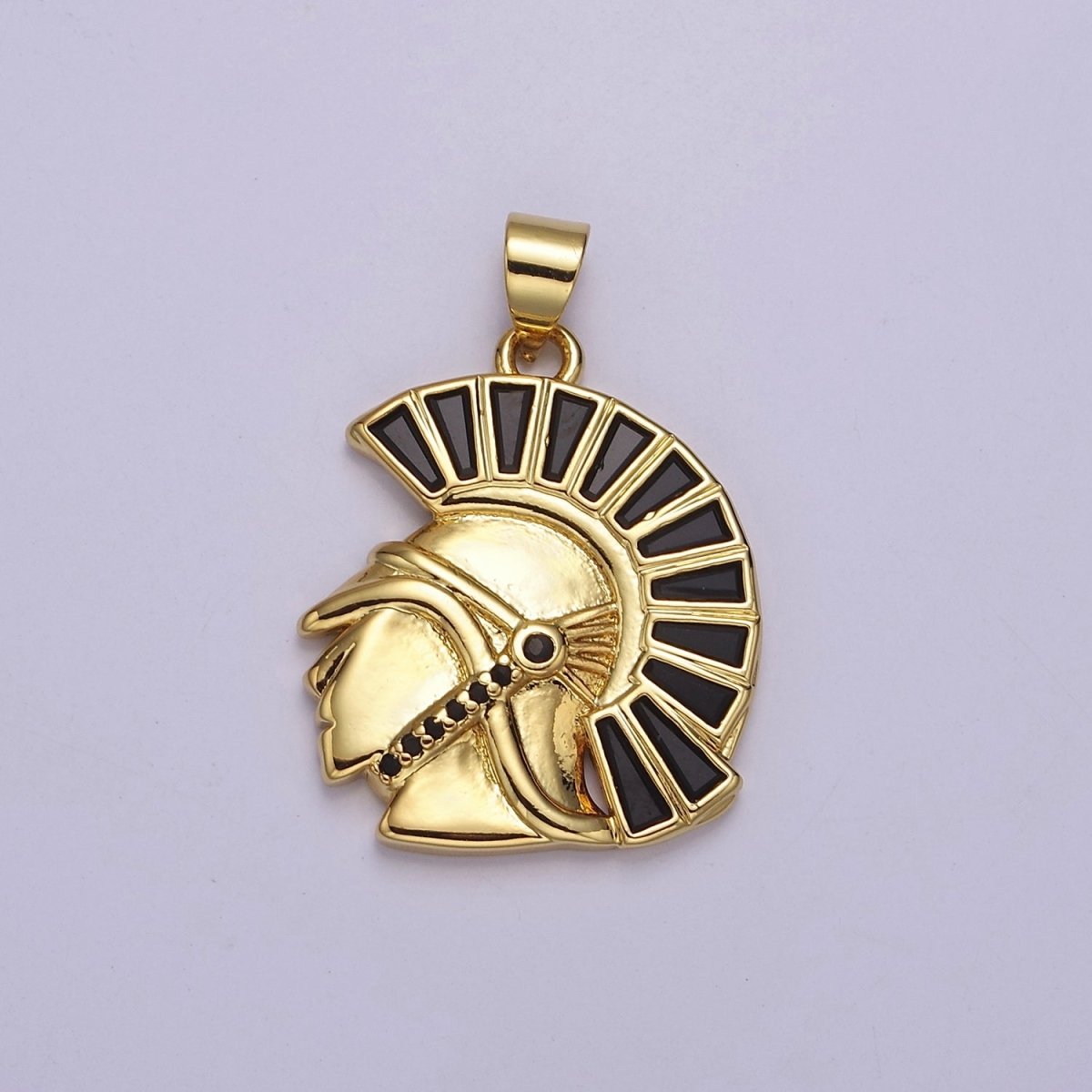 Gold Filled Micro Paved CZ Trojan Knight Green Black Clear Baguette Greek Corinthian Helmet Pendant J-772 J-764 J-766 - DLUXCA