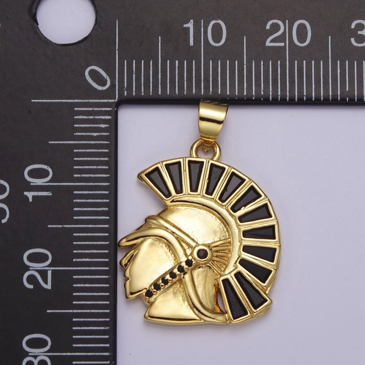 Gold Filled Micro Paved CZ Trojan Knight Green Black Clear Baguette Greek Corinthian Helmet Pendant J-772 J-764 J-766 - DLUXCA