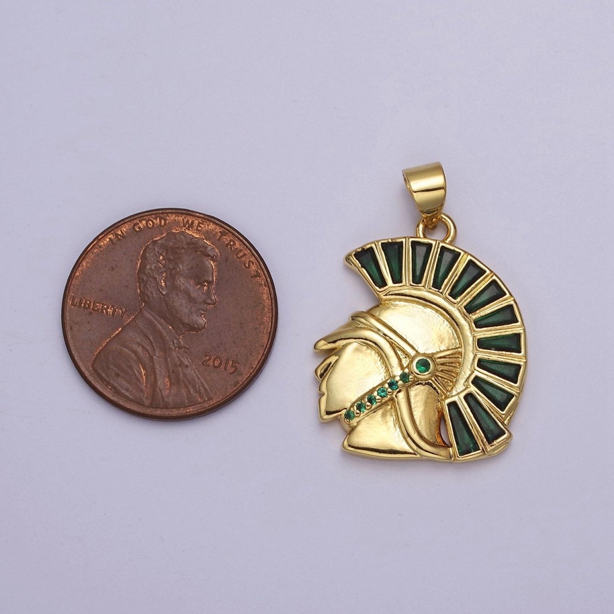 Gold Filled Micro Paved CZ Trojan Knight Green Black Clear Baguette Greek Corinthian Helmet Pendant J-772 J-764 J-766 - DLUXCA