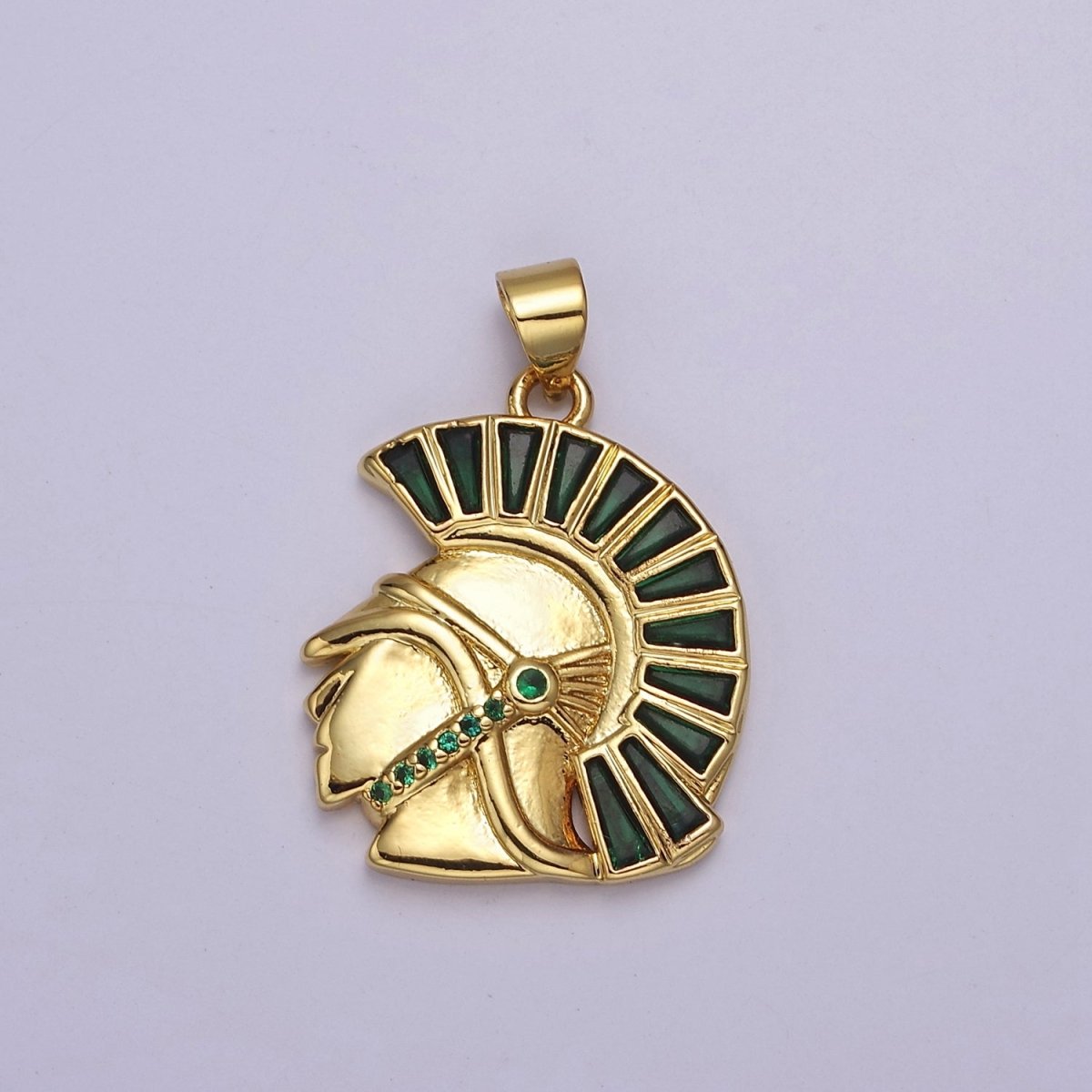 Gold Filled Micro Paved CZ Trojan Knight Green Black Clear Baguette Greek Corinthian Helmet Pendant J-772 J-764 J-766 - DLUXCA