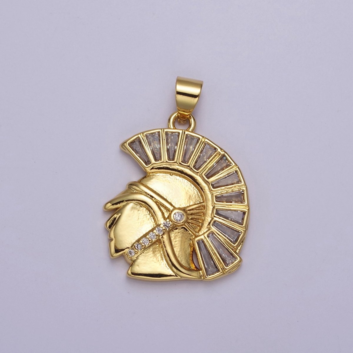 Gold Filled Micro Paved CZ Trojan Knight Green Black Clear Baguette Greek Corinthian Helmet Pendant J-772 J-764 J-766 - DLUXCA