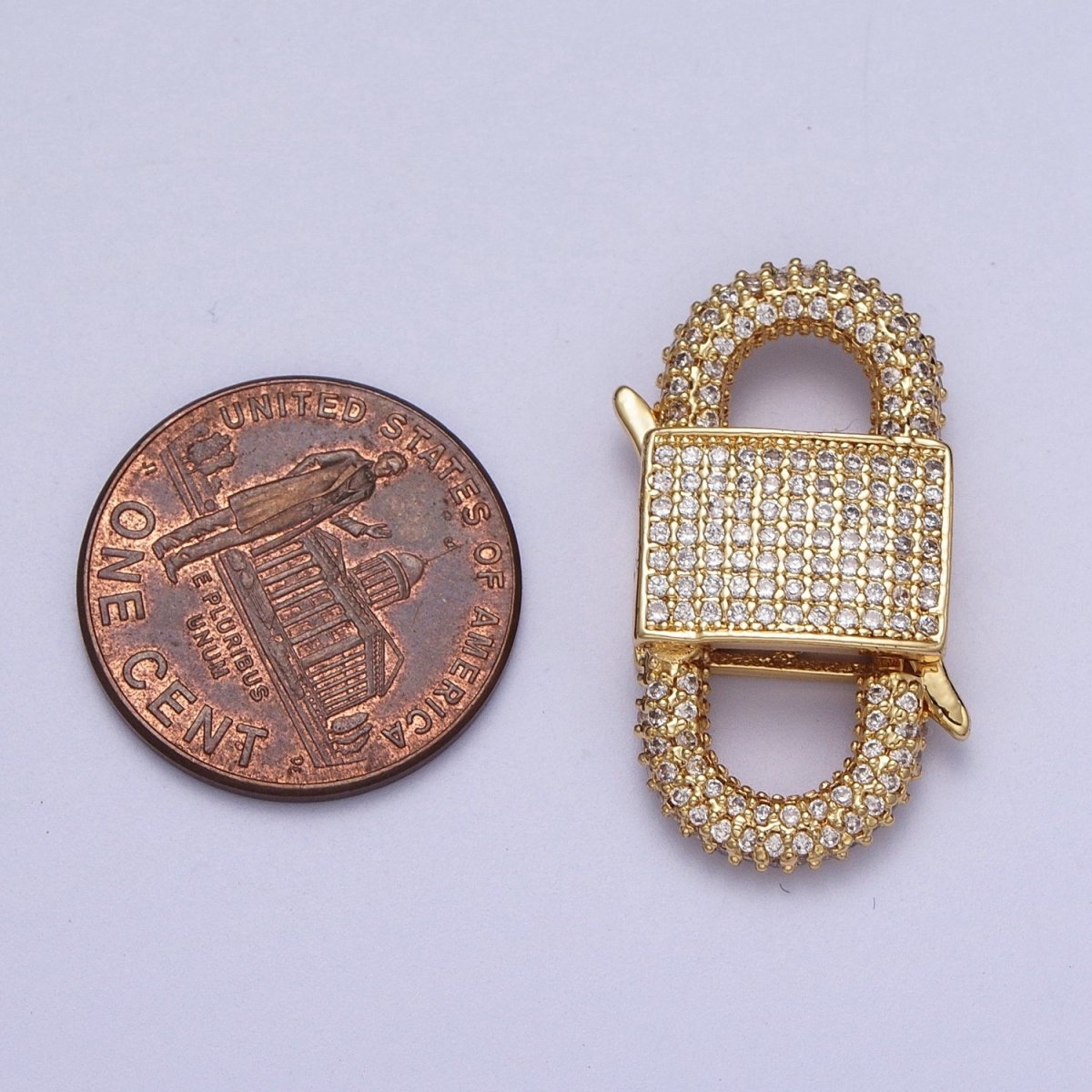 Gold Filled Micro Paved Double Padlock Spring Gate Closure in Gold & Silver | K-199 K-202 - DLUXCA