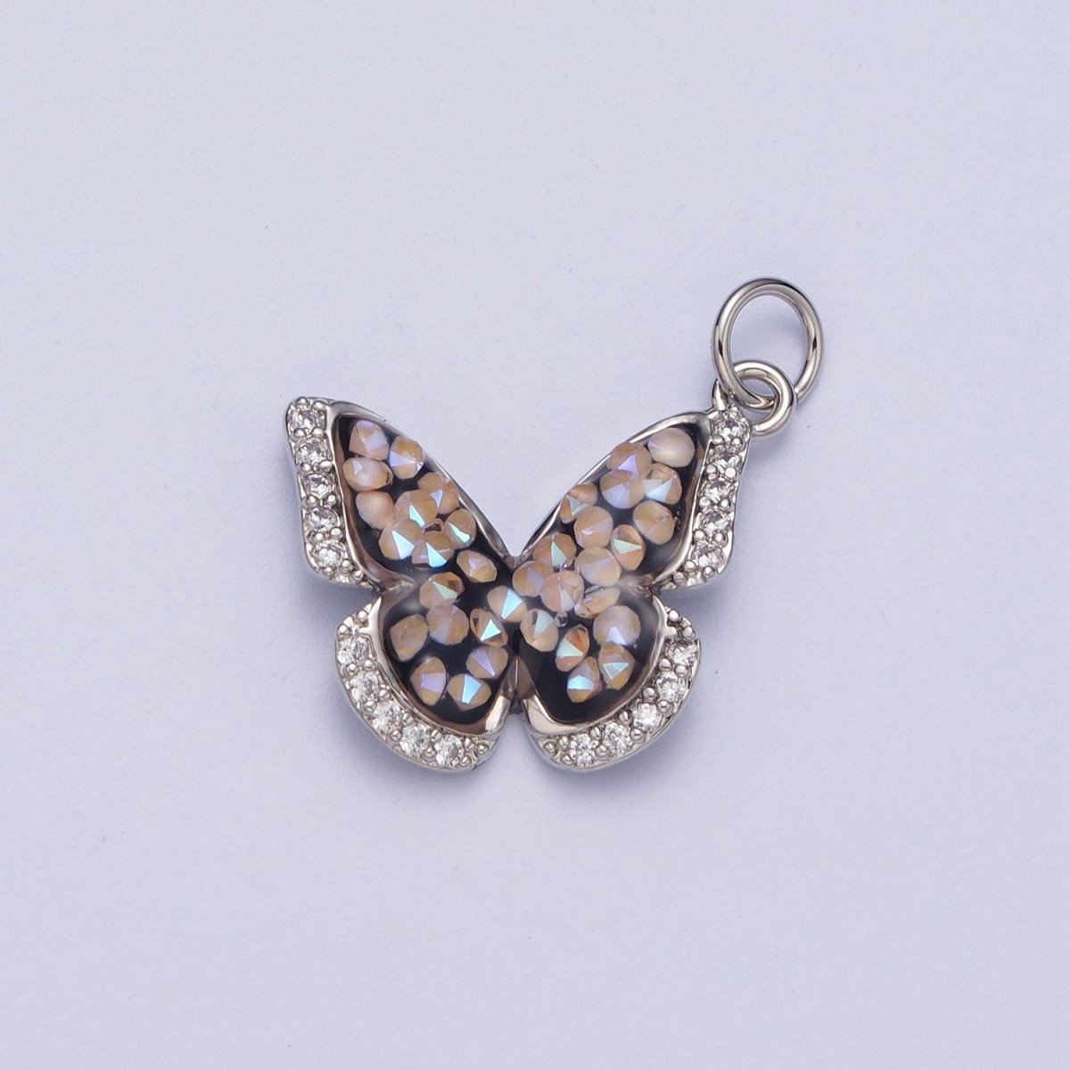 Gold Filled Micro Paved Monarch Butterfly AB CZ Stone Charm in Gold & Silver | A-377,A-390,A-403,A-416,A-429,A-442,A-455,A-481 - DLUXCA