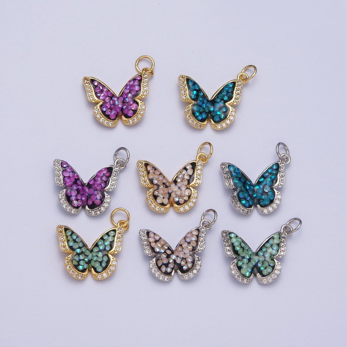 Gold Filled Micro Paved Monarch Butterfly AB CZ Stone Charm in Gold & Silver | A-377,A-390,A-403,A-416,A-429,A-442,A-455,A-481 - DLUXCA