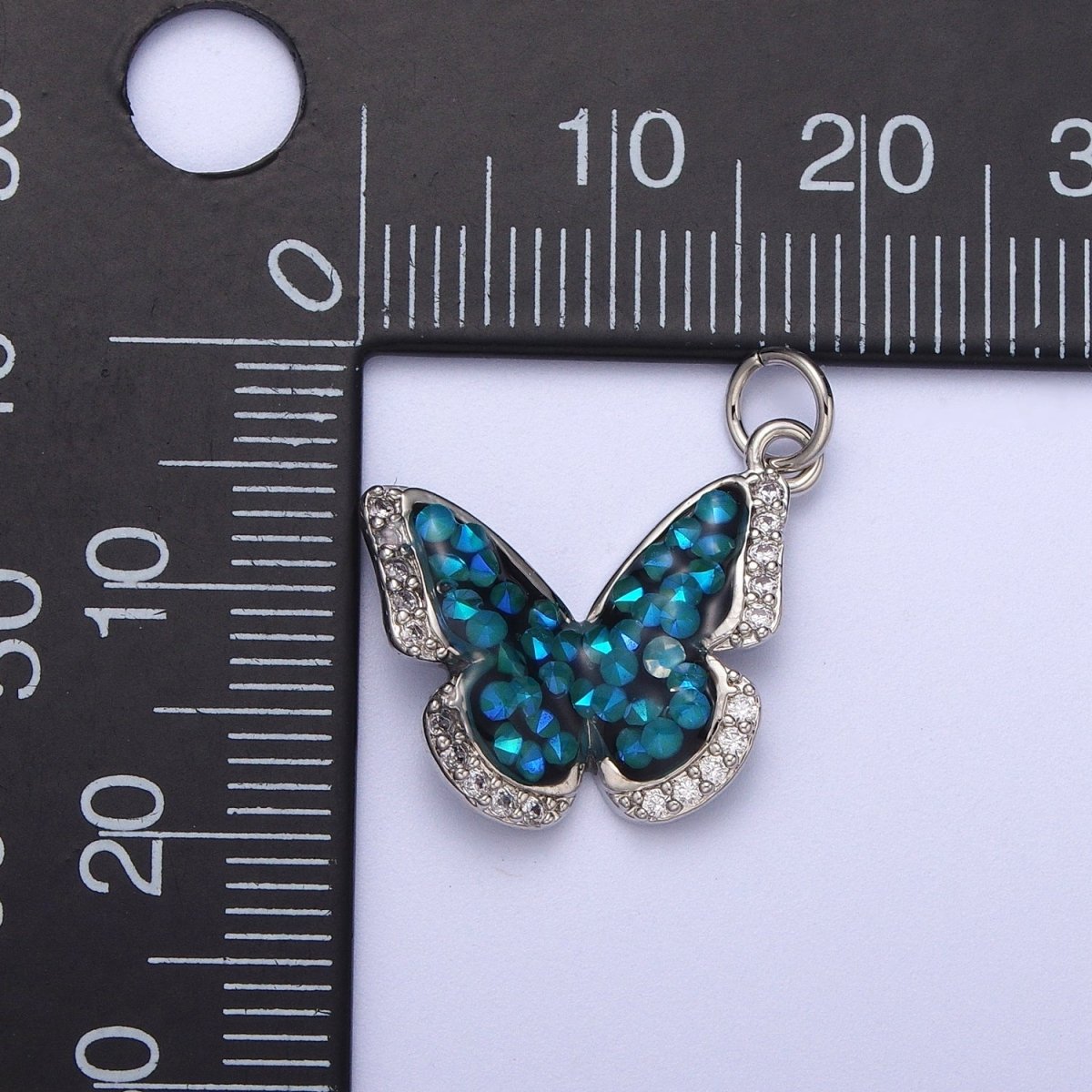 Gold Filled Micro Paved Monarch Butterfly AB CZ Stone Charm in Gold & Silver | A-377,A-390,A-403,A-416,A-429,A-442,A-455,A-481 - DLUXCA