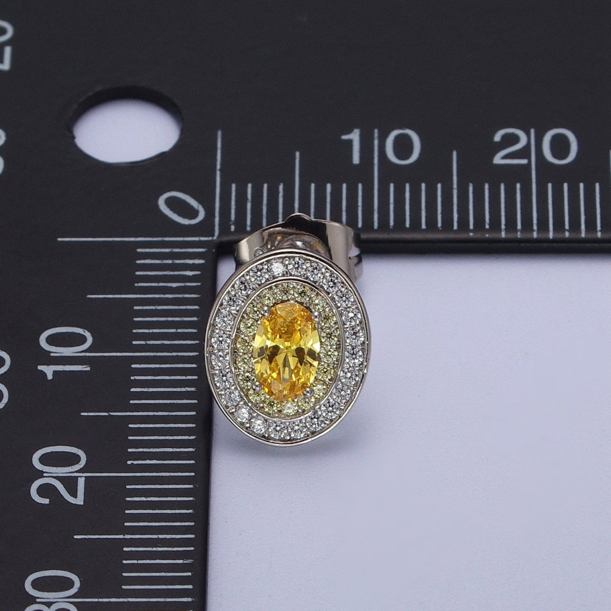 Gold Filled Micro Paved Purple, Clear, Yellow Oval CZ Stud Earrings | Y-295 Y-296 Y-297 - DLUXCA