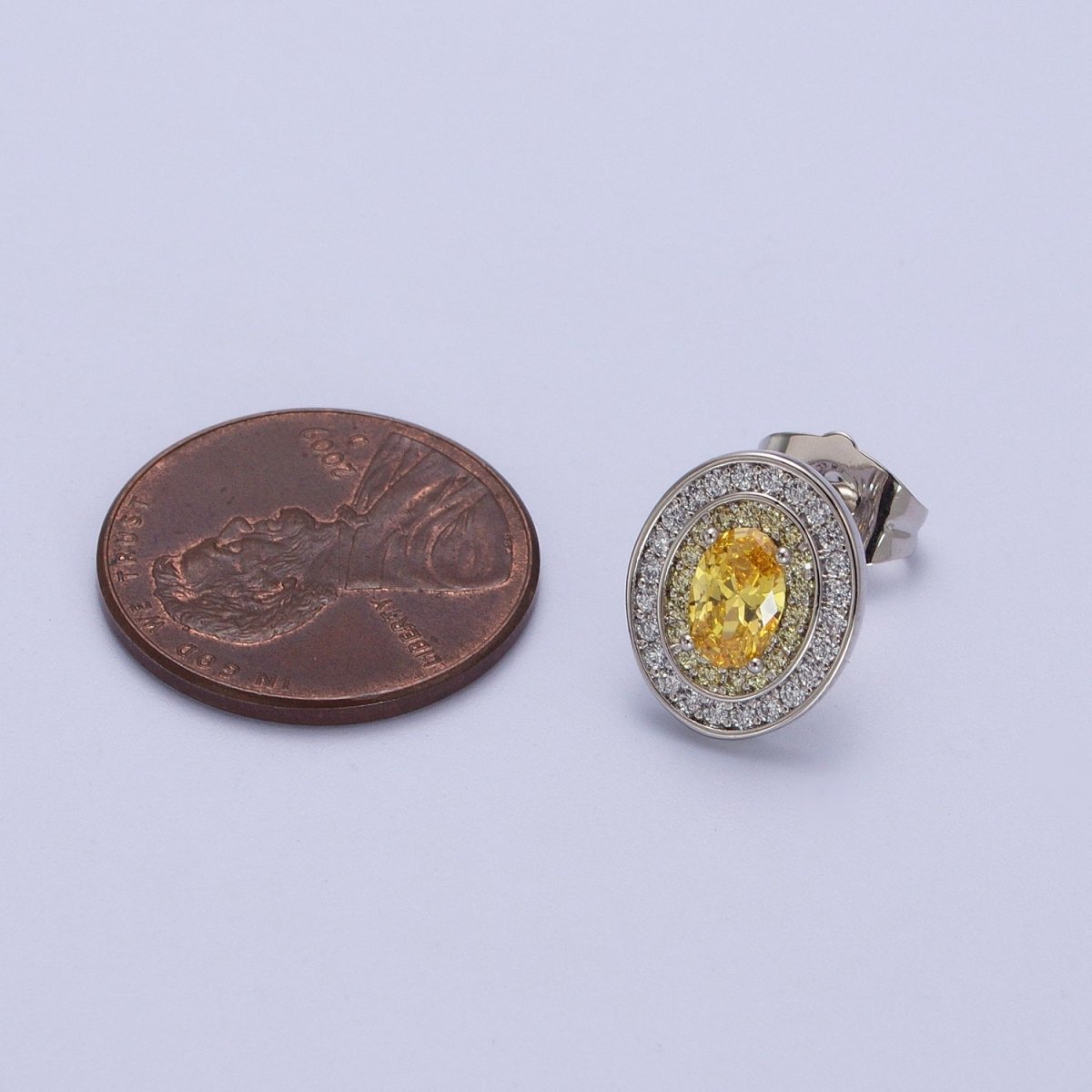 Gold Filled Micro Paved Purple, Clear, Yellow Oval CZ Stud Earrings | Y-295 Y-296 Y-297 - DLUXCA