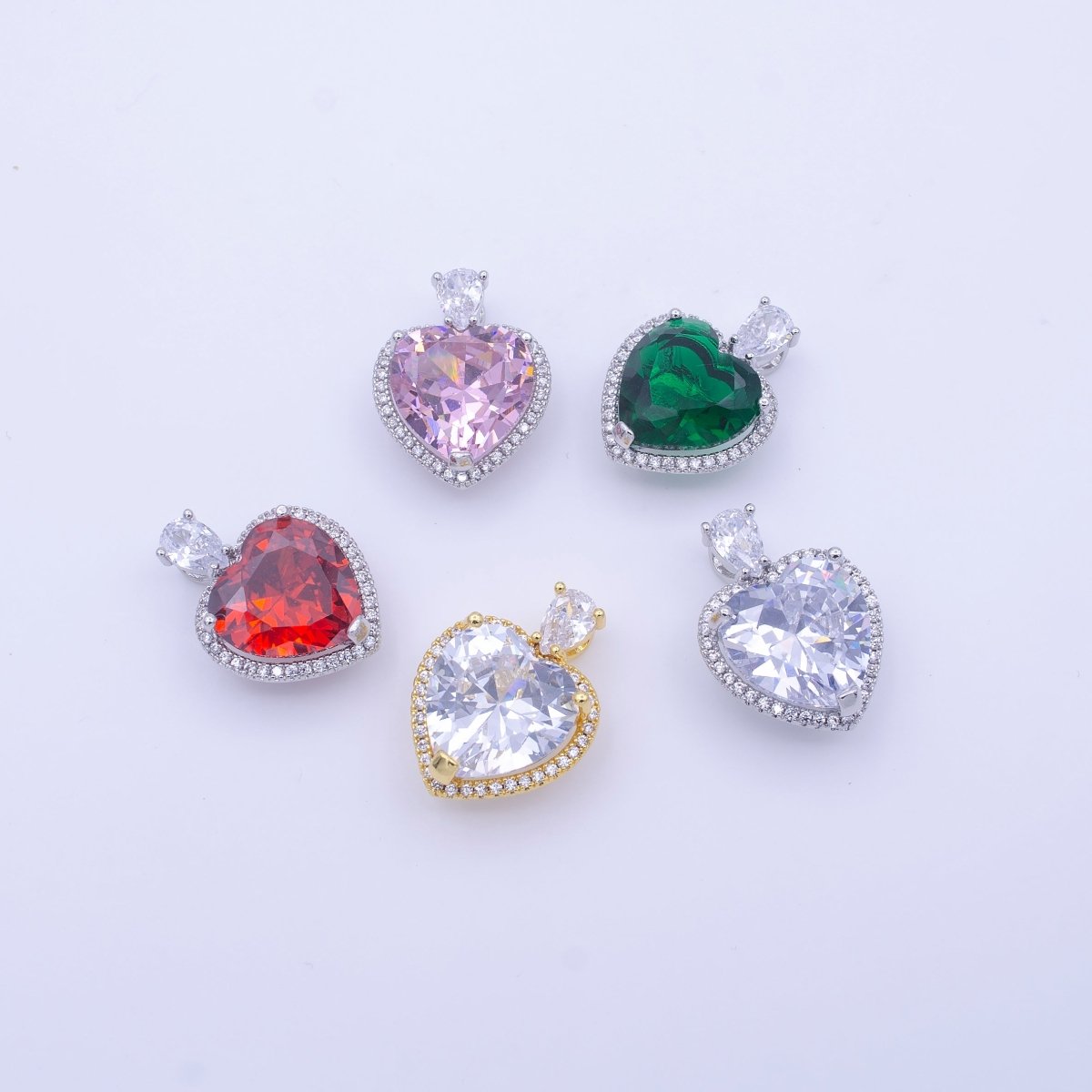 Gold Filled Micro Paved Red Green Pink Clear CZ Heart Teardrop Pendant in Gold & Silver H-197 H-198 H-204 H-229 H-231 J-102 - J-104 - DLUXCA