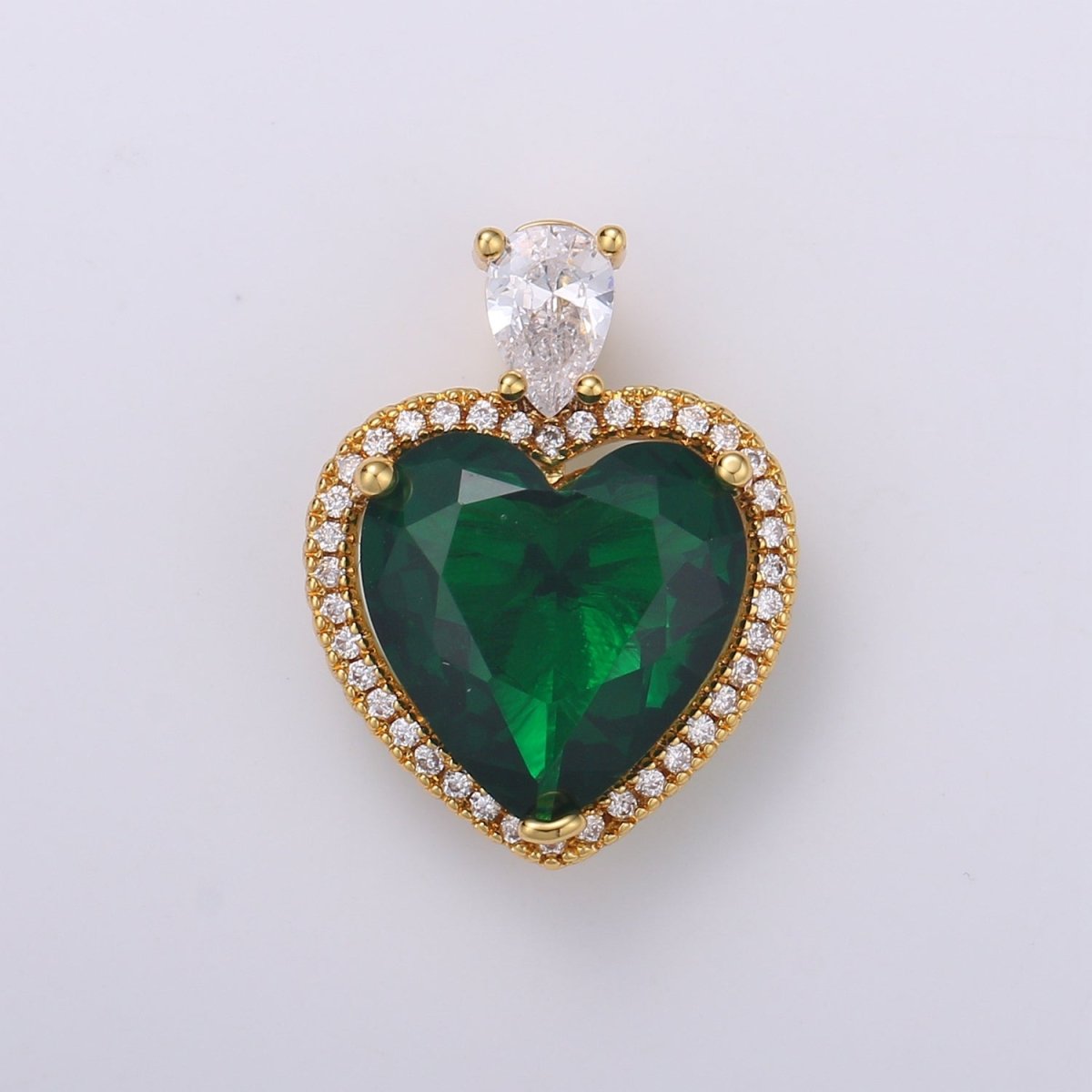 Gold Filled Micro Paved Red Green Pink Clear CZ Heart Teardrop Pendant in Gold & Silver H-197 H-198 H-204 H-229 H-231 J-102 - J-104 - DLUXCA