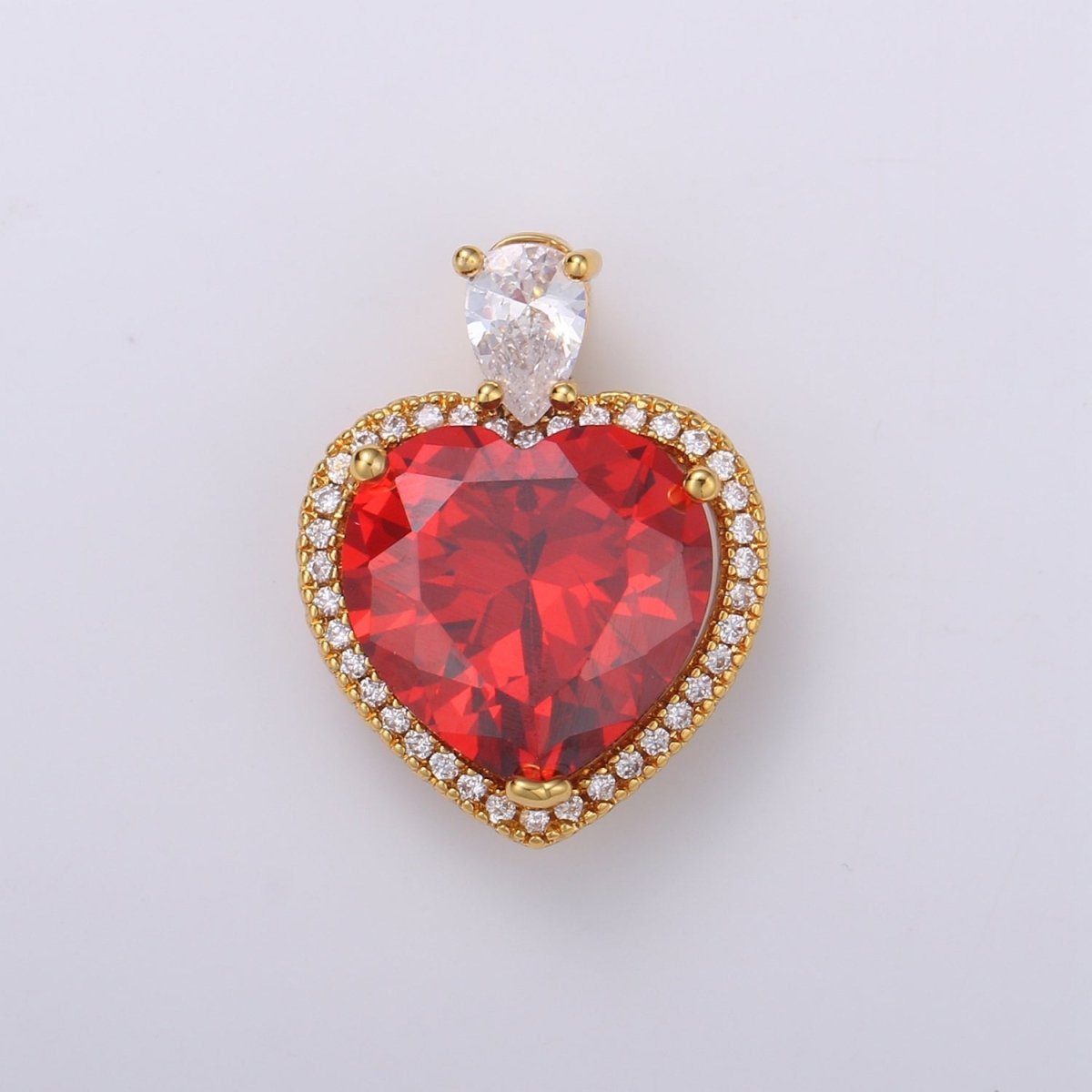 Gold Filled Micro Paved Red Green Pink Clear CZ Heart Teardrop Pendant in Gold & Silver H-197 H-198 H-204 H-229 H-231 J-102 - J-104 - DLUXCA