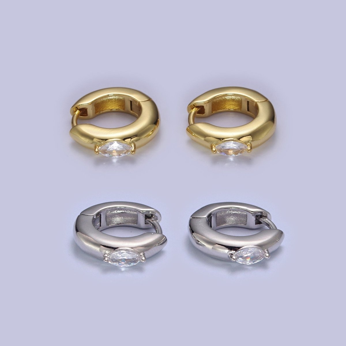 Gold Filled Mini Silver, Gold Round Hoop with Clear Marquise Eye CZ Stone For Minimalist Jewelry | T-405 V-128 - DLUXCA