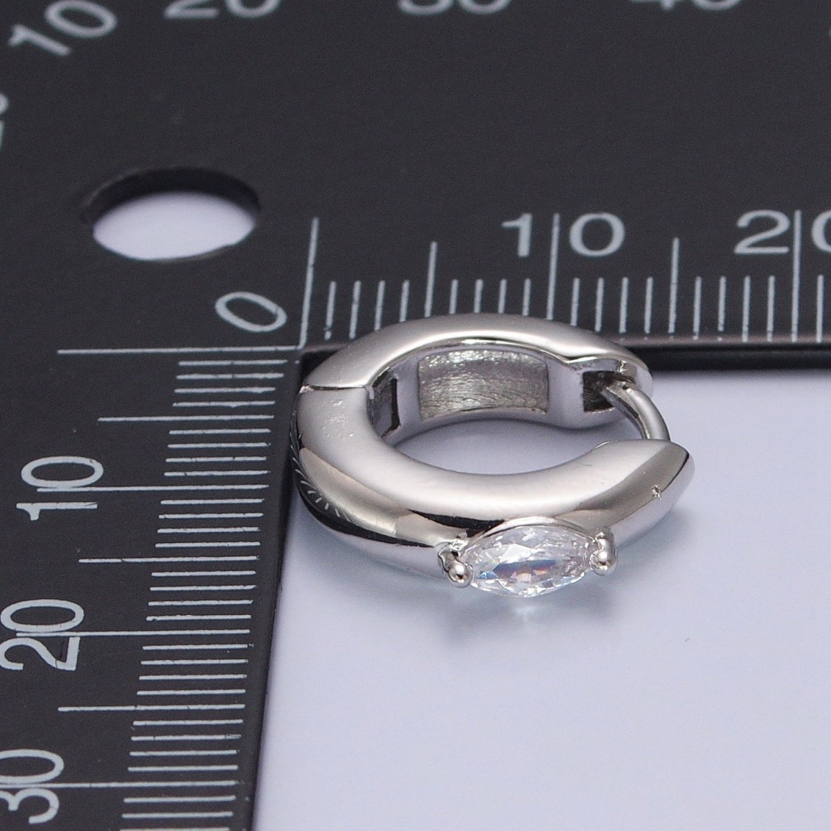 Gold Filled Mini Silver, Gold Round Hoop with Clear Marquise Eye CZ Stone For Minimalist Jewelry | T-405 V-128 - DLUXCA