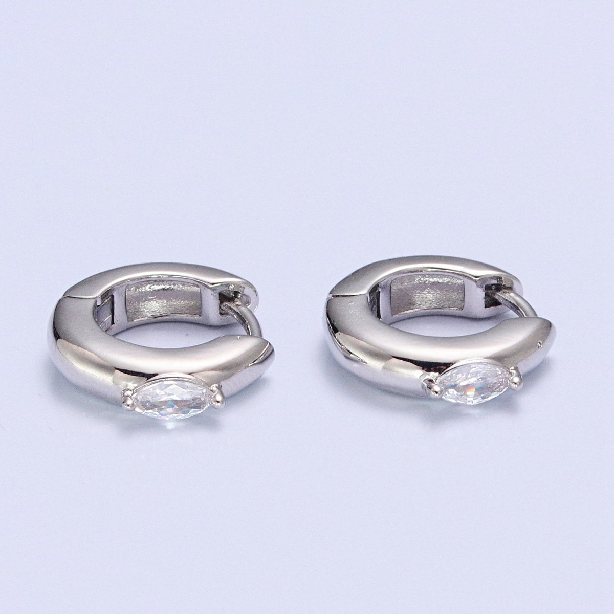 Gold Filled Mini Silver, Gold Round Hoop with Clear Marquise Eye CZ Stone For Minimalist Jewelry | T-405 V-128 - DLUXCA