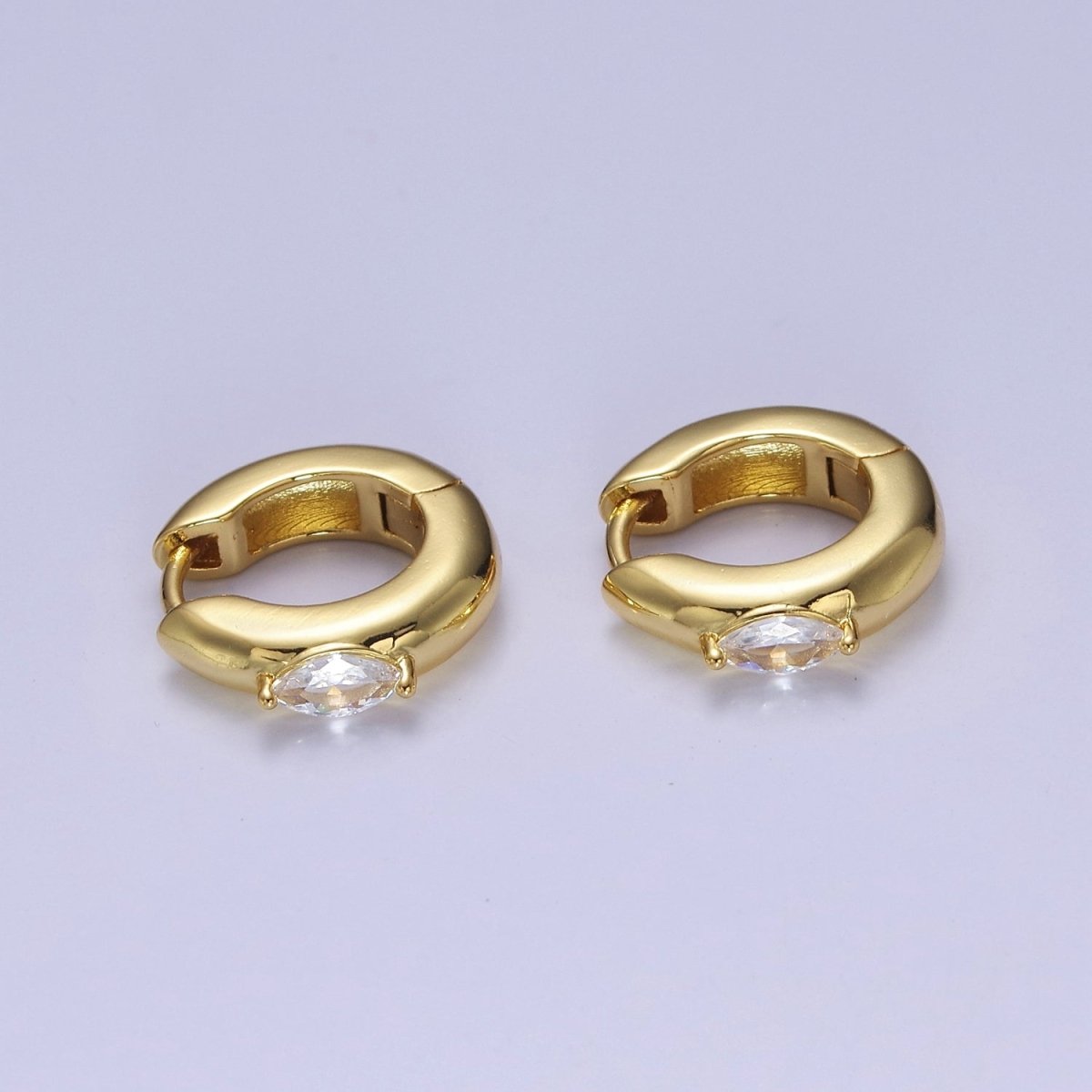 Gold Filled Mini Silver, Gold Round Hoop with Clear Marquise Eye CZ Stone For Minimalist Jewelry | T-405 V-128 - DLUXCA