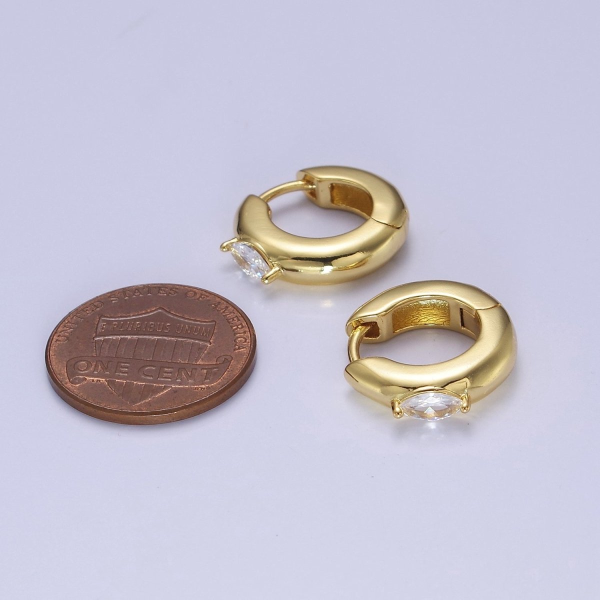 Gold Filled Mini Silver, Gold Round Hoop with Clear Marquise Eye CZ Stone For Minimalist Jewelry | T-405 V-128 - DLUXCA