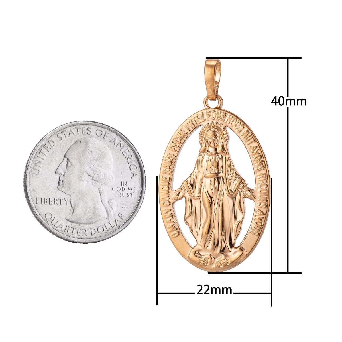 Gold Filled Miraculous Lady Virgin Mother Mary, Holy, Saint, Faith, Religious, Necklace Pendant Charm Bails Findings for jewelry Making H-862 - DLUXCA