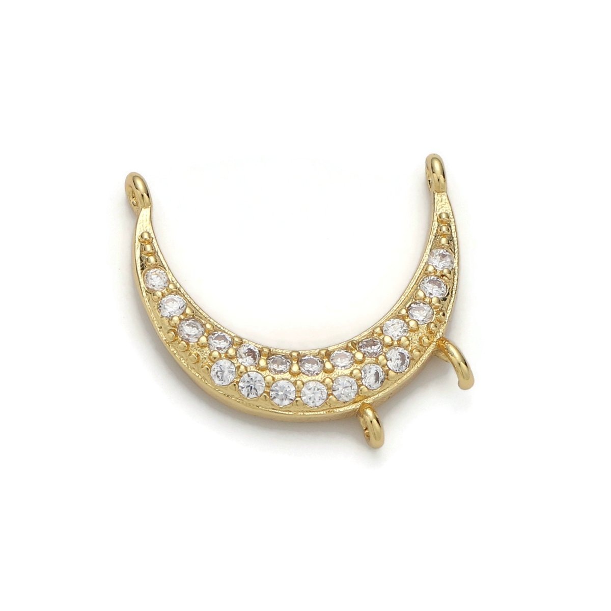 Gold Filled Moon Micro Pave Connector Charm, Cubic Zirconia Moon Pendant Charm, For DIY Jewelry, Gold Color F-377 - DLUXCA