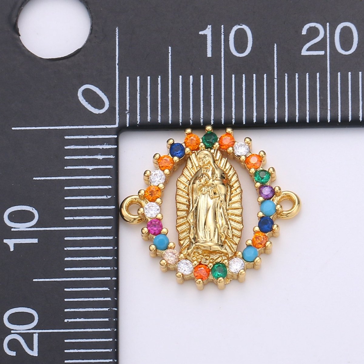 Gold Filled Mother Virgin Mary Micro Pave Turquoise Rainbow CZ Cubic Zirconia Bracelet Charm for Necklace Earrings Supply for Jewelry Making F-451 F-550 - DLUXCA