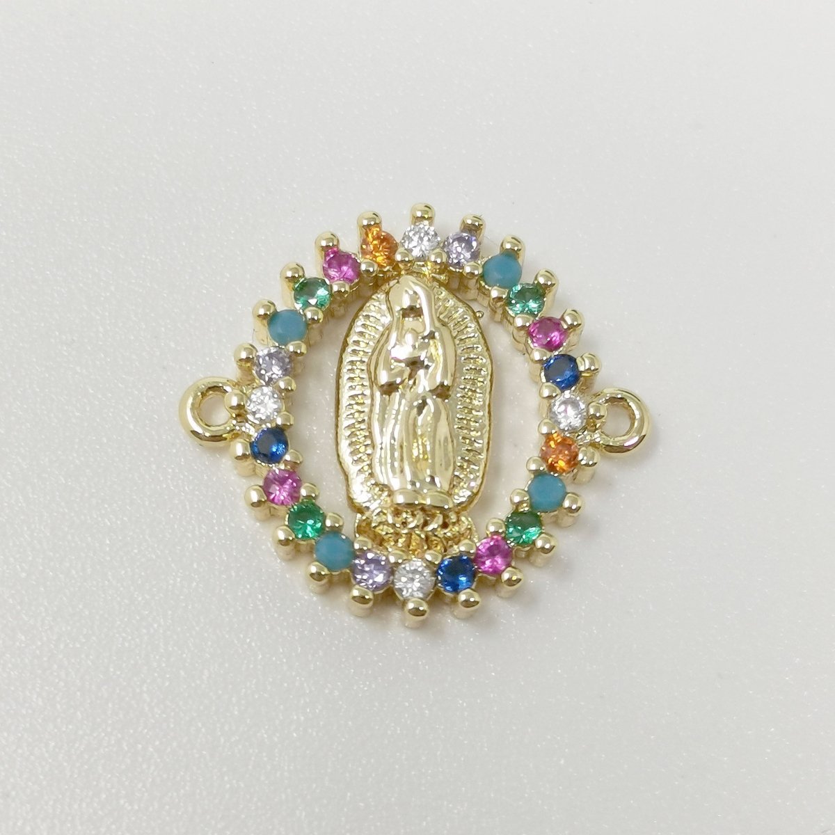 Gold Filled Mother Virgin Mary Micro Pave Turquoise Rainbow CZ Cubic Zirconia Bracelet Charm for Necklace Earrings Supply for Jewelry Making F-451 F-550 - DLUXCA
