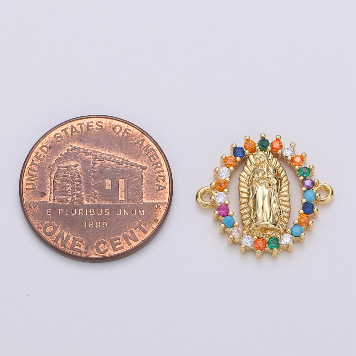 Gold Filled Mother Virgin Mary Micro Pave Turquoise Rainbow CZ Cubic Zirconia Bracelet Charm for Necklace Earrings Supply for Jewelry Making F-451 F-550 - DLUXCA