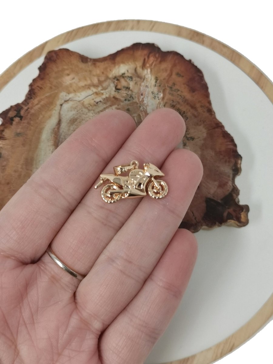 Gold Filled Motorcycle Pendant Modern Motorbike Necklace Charm, Sports Bike, Super-bike Fanatics, Motorcyclist Jewelry, Racing Moto Gift I-302 - DLUXCA