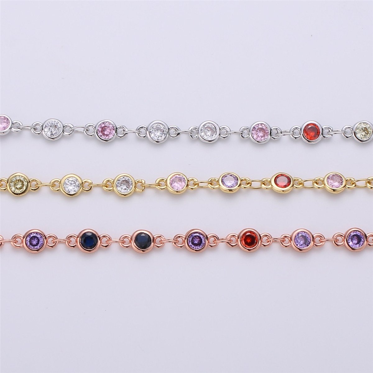 Gold Filled Multi Color CZ Beaded Chain 4mm Cubic Zirconia Beads Chain Rose Gold Silver Rosary Chain Dainty Beaded Chain by the Yard, DESIGNED Chain | ROLL-108 ROLL-109 ROLL-110 Clearance Pricing - DLUXCA