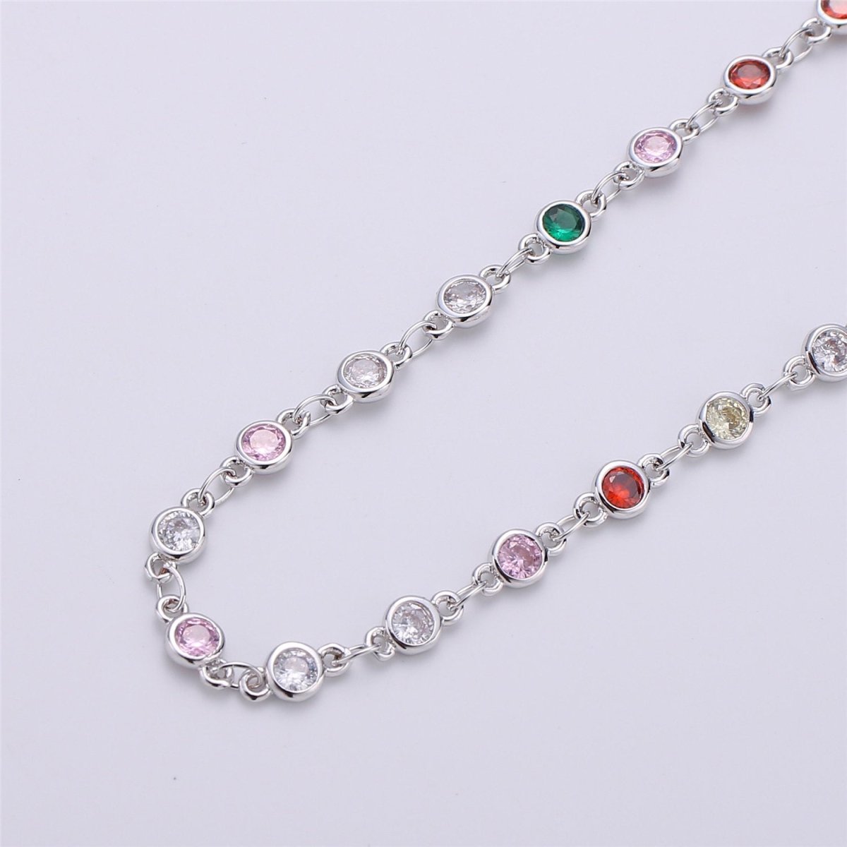Gold Filled Multi Color CZ Beaded Chain 4mm Cubic Zirconia Beads Chain Rose Gold Silver Rosary Chain Dainty Beaded Chain by the Yard, DESIGNED Chain | ROLL-108 ROLL-109 ROLL-110 Clearance Pricing - DLUXCA